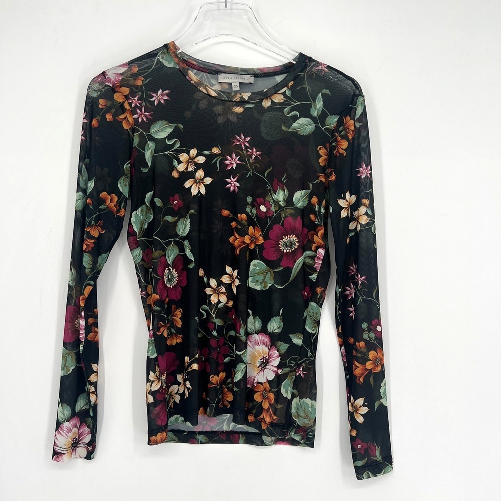 Anatomie Juliana Top Womens XS Mesh Sheer Dark Floral Boho Garden Spring